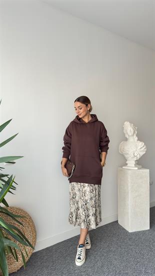 Fendy Yanlar Fermuarlı Salaş Kahve Sweatshirt
