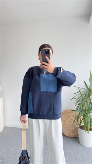 Kai Kot Parça Detay Lacivert Sweatshirt