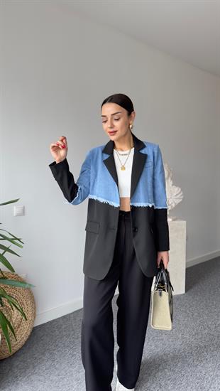 Çapraz Kot Detaylı Siyah Blazer Ceket