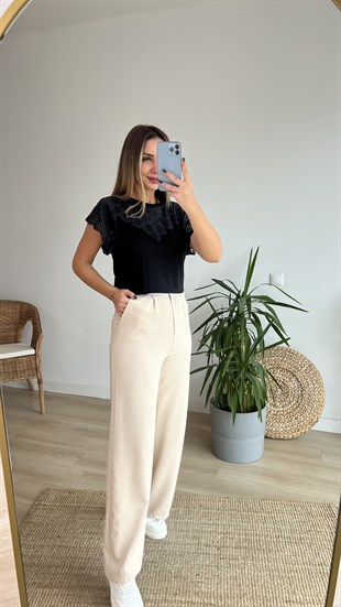 Kolları Fisto Siyah Tshirt