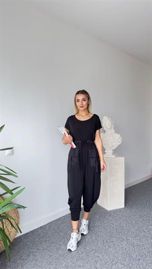 Şalvar Model Kargo Cep Siyah Tulum