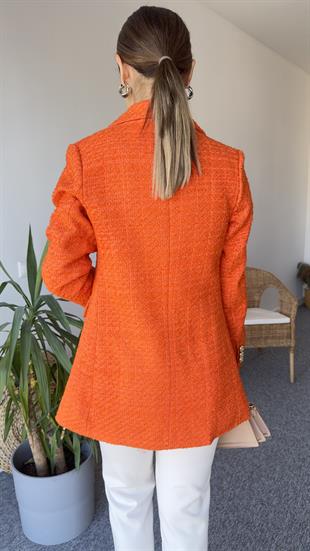 Gold Düğme Turuncu Tüvit Blazer Ceket