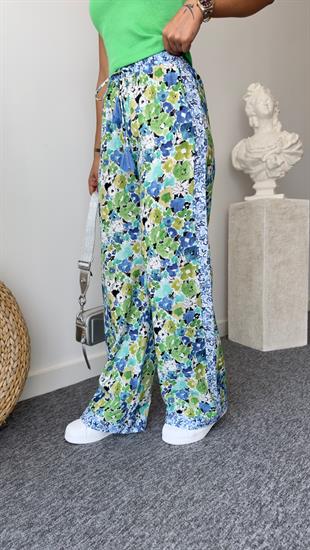 Tiser Çiçek Desenli Yeşil Pantolon