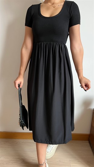 Stradivarius Model Poplin Detaylı Siyah Elbise