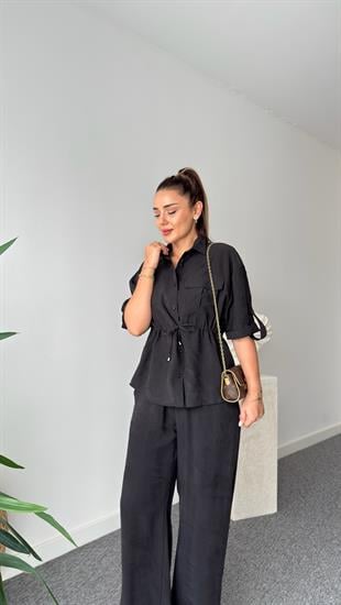 Siyah Breva Bel Büzgülü Tensel Takım