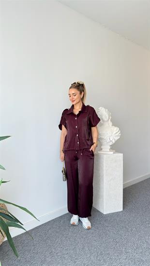 Bordo Jeroy Kısa Kol Tasarım Takım