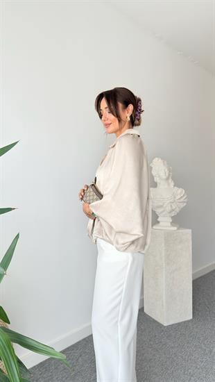 Bej Seru Zra Model Oversize Saten Ceket 