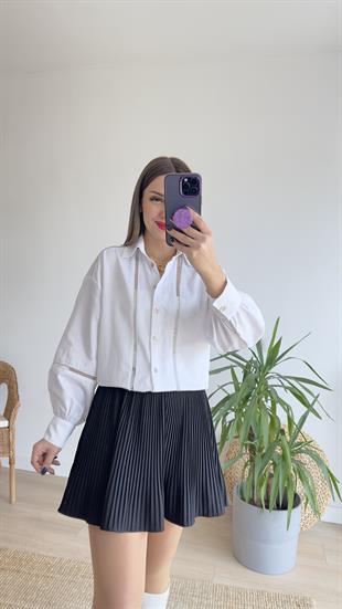 Dantel Detay Beyaz Gömlek