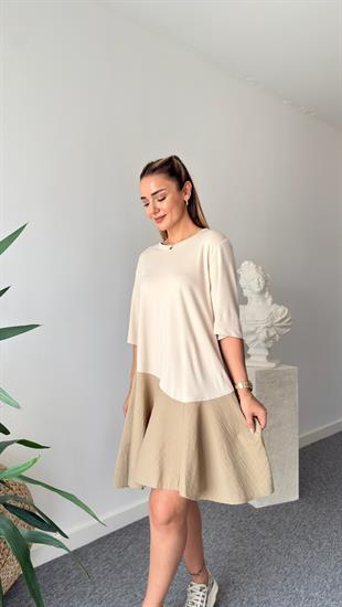 Bej Cos Model Cepli Modal Elbise 