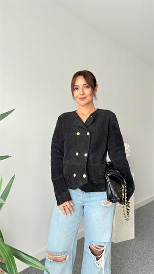 Massi Gold Düğmeli Siyah Hırka