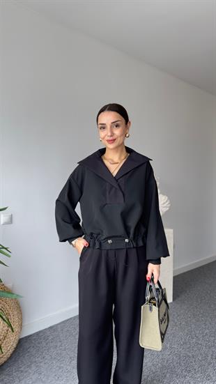 Marka Model Gömlek Yaka Siyah Sweat