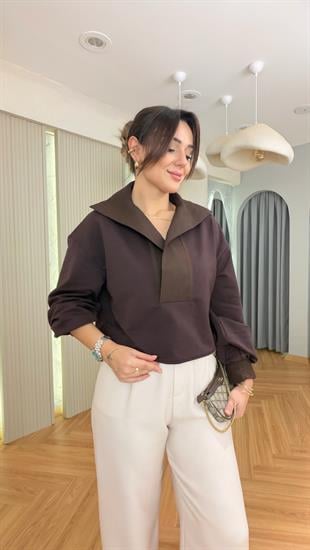 Kahve Ellis Ntwrk Model Gömlek Yaka Sweat