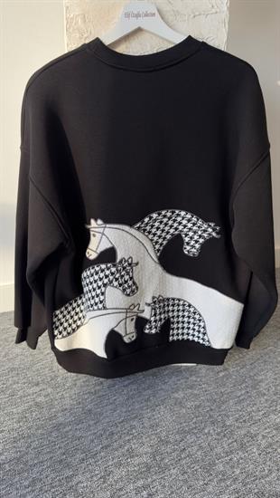 Liver Sırt İşlemeli Siyah Sweatshirt