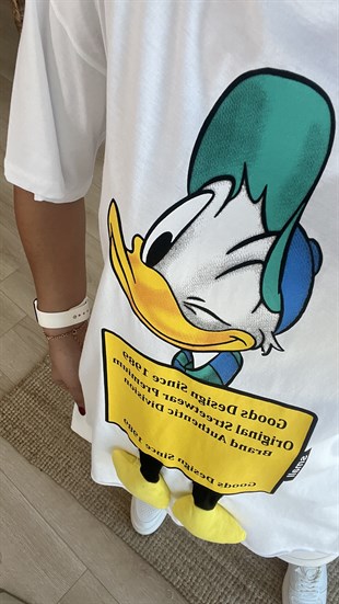 Donald Duck Baskı Aksesuar Detaylı Beyaz Tshirt
