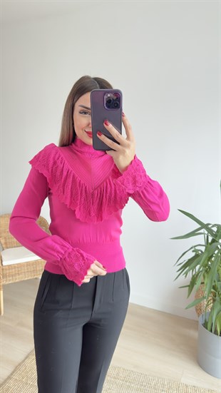Fuşya Fırfırlı Triko