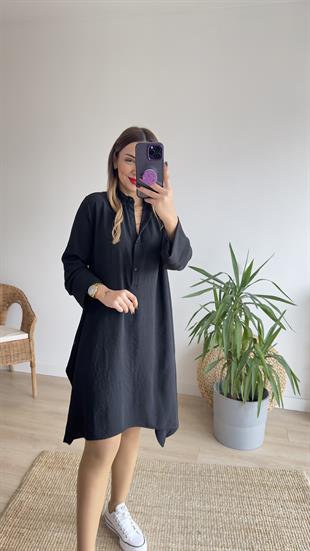 Gömlek Yaka Siyah Tunik Elbise 
