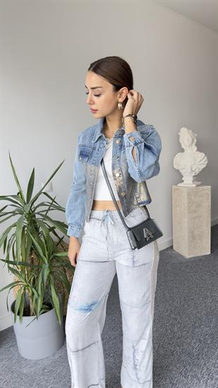 Zra Model Gold Metalik Detay Jean Ceket