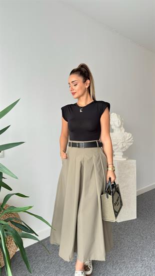 Yeşil Brek Zra Model Kemerli Kontrast Elbise