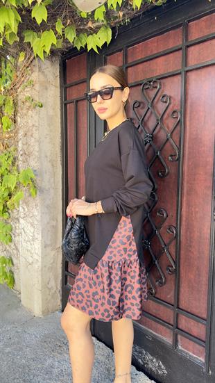 Leopar Detaylı Sweat Elbise