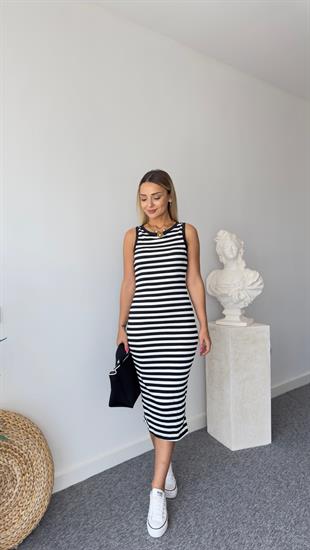Mira Çizgili Basic Elbise 
