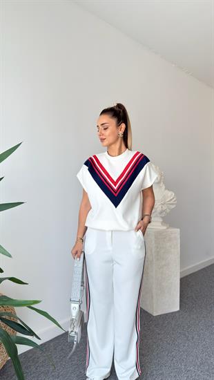 Beyaz Luga Şeritli Premium Modal Takım