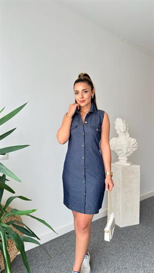 Mavi Talin Düğmeli Jean Elbise