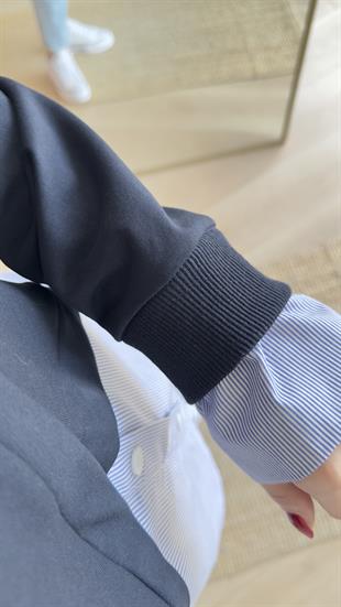 Çapraz Poplin Detay Lacivert Sweat