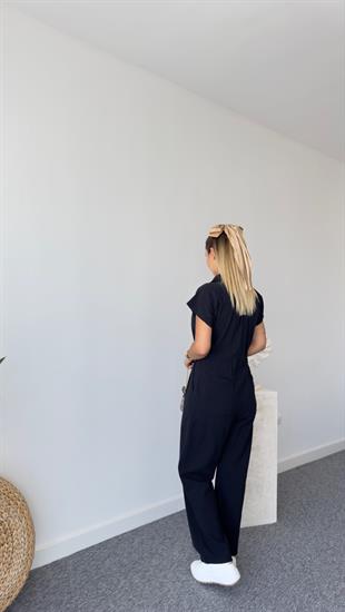 Selvie Siyah Önden Fermuarlı Siyah Tulum