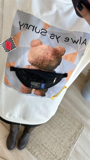 Aksesuarlı Ayıcık Baskı Sweatshirt