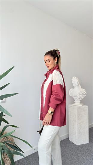 Bordo Riga File Detaylı Gömlek Ceket