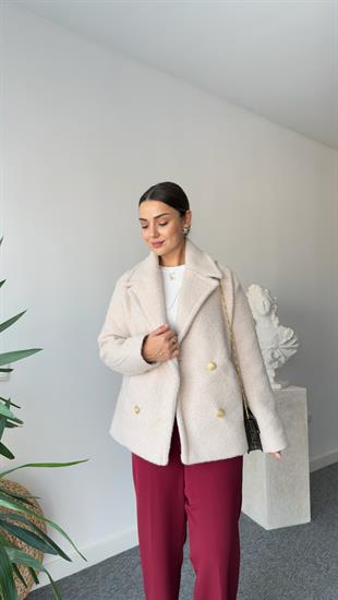 Liano Zra Model Gold Düğme Bej Buklet Kaban