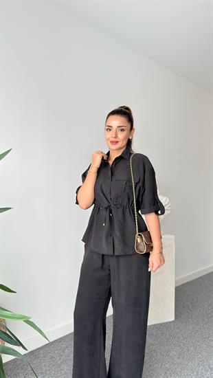 Siyah Breva Bel Büzgülü Tensel Takım