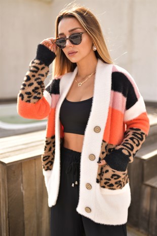 Leopar Detaylı Yumoş Hırka