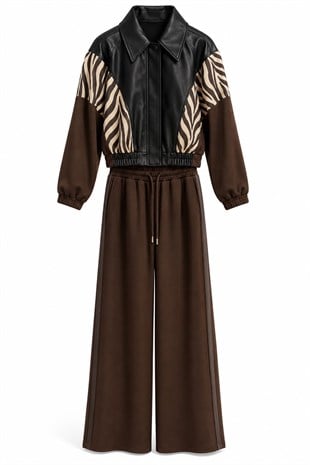 Gömlek Yaka Zebra Desenli Ceket Pantolon Takım