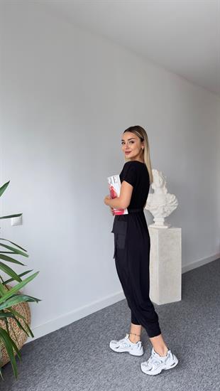 Şalvar Model Kargo Cep Siyah Tulum