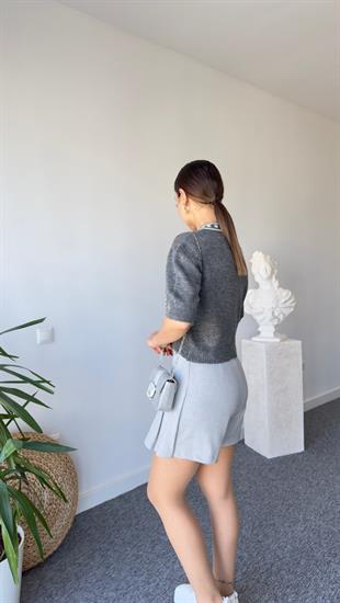 Melo Piliseli Gri Şort Etek