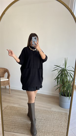 Önden Cepli Siyah Tunik