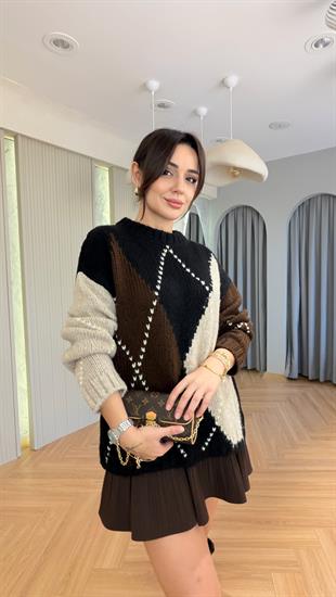 Siyah Marno Zra Model Baklava Desen Kazak