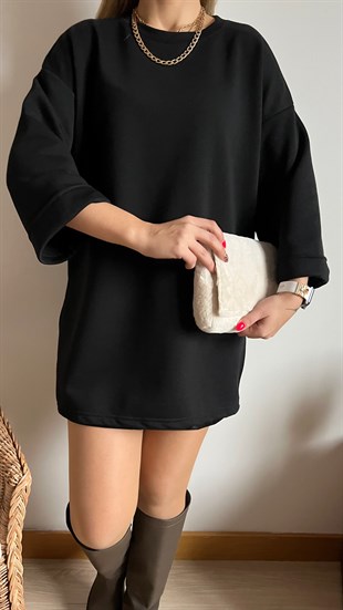 Üç İplik Siyah Salaş Sweatshirt