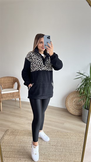 Leopar Detaylı Polar Sweatshirt