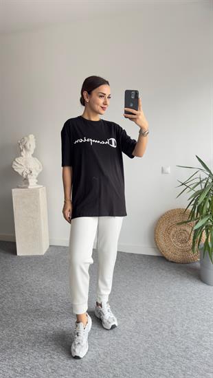 Champion Yazılı Siyah Tshirt