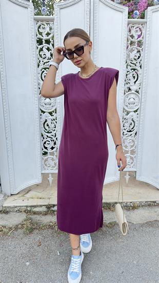 Bordo Vatkalı Modal Elbise 