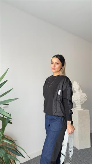 Siyah Pietra Paraşüt Garnili Sweat