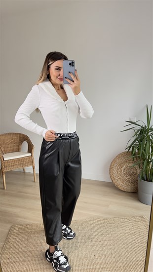 Yakası Peluş Detaylı Fitilli Beyaz Hırka