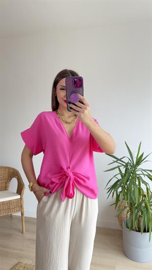 Önü Bağlamalı Pembe Bluz