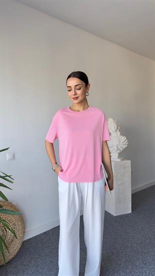 Pembe Oys Lazer Kesim Tshirt