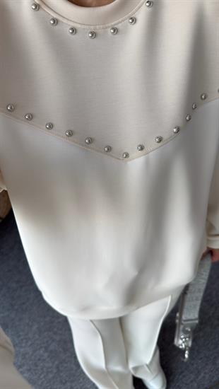 Drop Çakımlı Ekru Modal Sweat