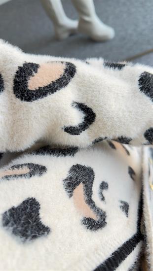 Dapu Kırmızı Şeritli Yumoş Leopar Desen Hırka
