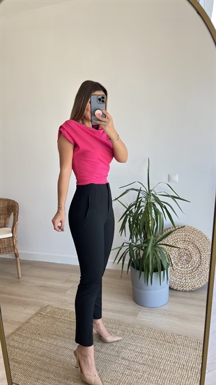 Yanı Fermuarlı Pembe Bluz 