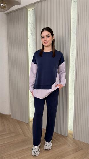 Pembe Taşlı Poplin Garnili Modal Takım